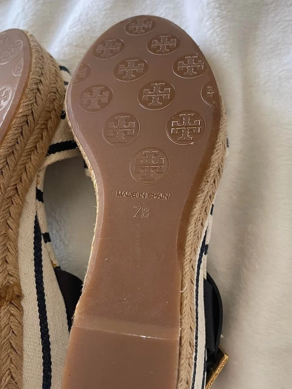 Tory Burch Striped Espadrille Wedge Sandals Navy Cream Size 7